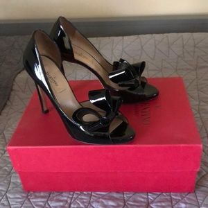 Valentino Black Patent Open Toe Bow Pump